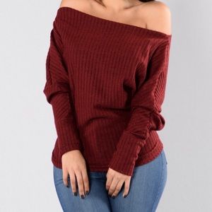 NEW WITH TAGS Off the shoulder burgundy sweater